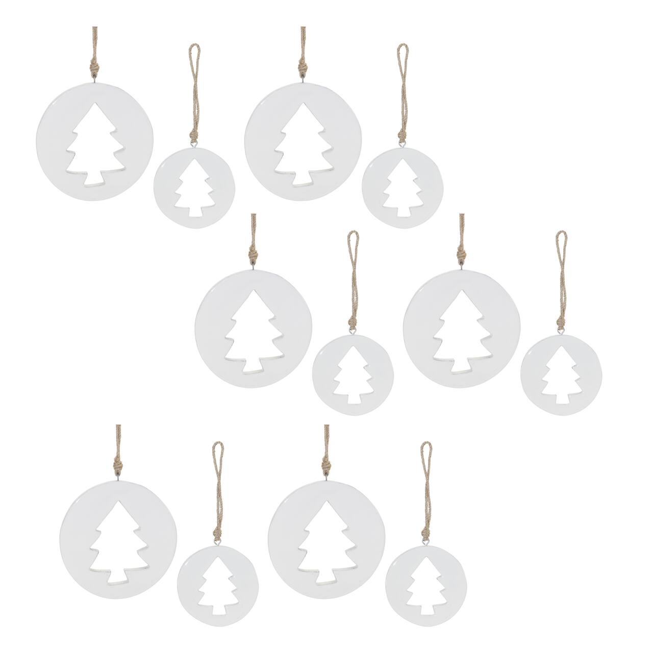 White Wood Pine Tree Cut-Out Ornaments Set